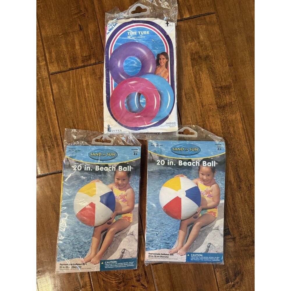 3 Vintage INTEX 20” Beach Balls & 36” Tire Tube Pink
